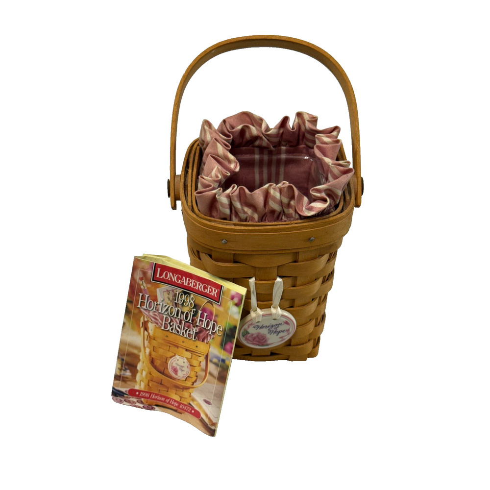 1998 Longaberger Horizon of Hope Basket w/Liner‎ Protector & Tie-On Vintage USA